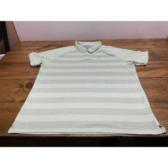 Nike Golf Zonal Cooling Men's Large Green Striped Short Sleeve Golf Polo Shirt - Picture 1 of 12